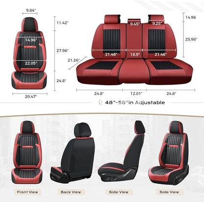 Coverado Car Seat Covers Full Set, Seat Covers for Cars, Car Seat Cover, Car Seat Protector, Leather Car Seat Cushion, Waterproof Car Seat Covers Front Seats and Back Fit for Most Cars(Red&Black)