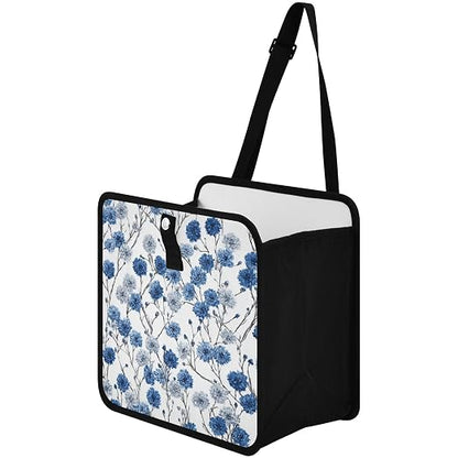 Car Trash Can Organizer Bin with Adjustable Strap for Back Front Seat Console Waterproof Leakproof Collapsible Portable 11 Inch Chinese Style Cornflower