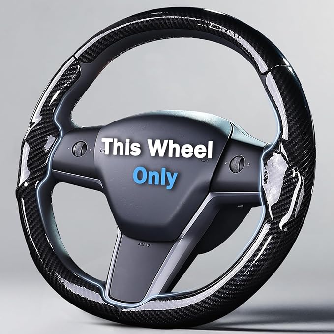 Steering Wheel Cover for 2017-2023 Tesla Model 3 2020-2024 Tesla Model Y, Carbon Fiber Steering Wheel Cover for Tesla Model 3/Y Accessories, Glossy Black
