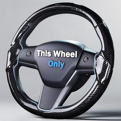 Steering Wheel Cover for 2017-2023 Tesla Model 3 2020-2024 Tesla Model Y, Carbon Fiber Steering Wheel Cover for Tesla Model 3/Y Accessories, Glossy Black