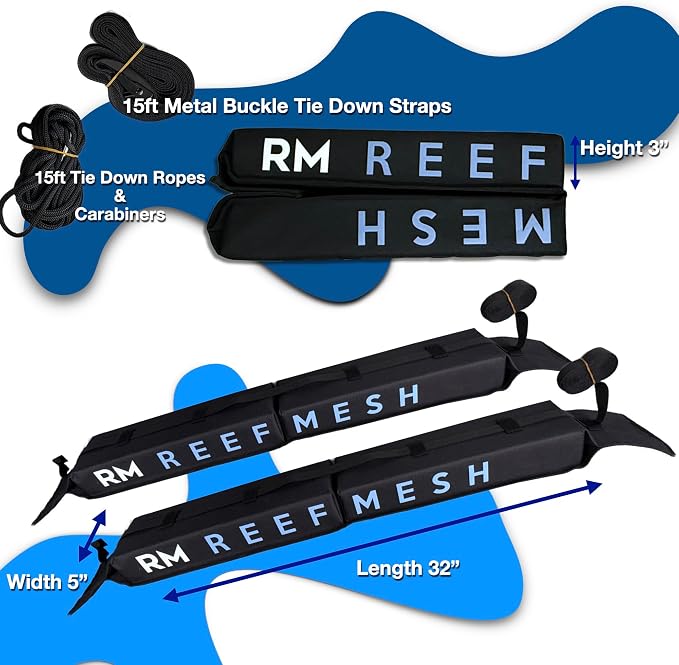 Universal Soft Roof Rack Pads for Kayak, SUP, Canoe & Surfboard – Waterproof Anti-Wick Straps, Extra-Wide Car Roof Carrier with Non-Slip Buckles – Fits Cars, SUVs & Vans