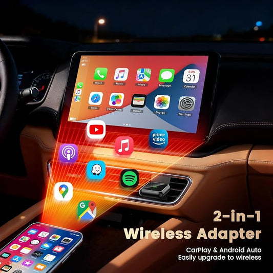 Mini 2-in-1 CarPlay Wireless Adapter, Android Car Wireless Adapter, Plug & Play, USB-A/C, Fast Stable Connection, Compatible with iOS 10+ and Android 11+, OTA Upgrade, Black