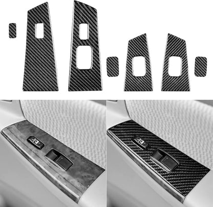 Black Real Carbon Fiber Accessories Car Door Window Lift Panel Kit Cover Interior Trim Sticker Decal for Toyota Corolla CE LE S 2003 2004 2005 2006 2007 2008/XRS 2005-2006 Sedan 7PCS -D