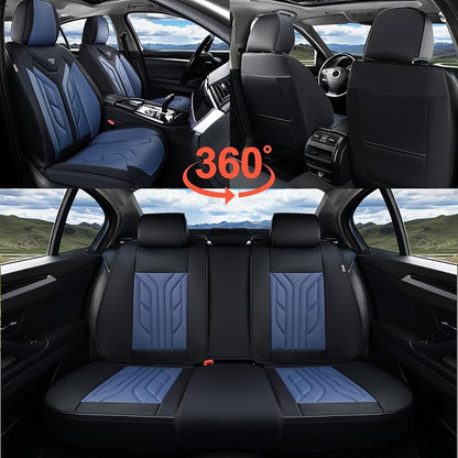 Coverado Seat Covers, Car Seat Covers Front Seats, Leather Seat Covers for Cars, Automotive Seat Covers Car Seat Protector Car Seat Cushion Universal Fit for Most Sedans SUV Pick-up Truck(Black&Blue)