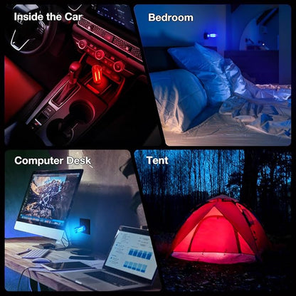 2 PCS USB Lights, Plug-in Retro Car Atmosphere Night Light with Touch Dimmable, Portable Mini Glass Bottle LED Bulb for Car Interior Bedroom Hallway Camping Holiday Decoration (Blue & Red)