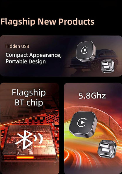 Wireless CarPlay Adapter, 2026 Upgraded Wired to Wireless for Apple CarPlay & Android Auto, 2-in-1 Mini USB, Plug-and-Play Stable Connection (Black)