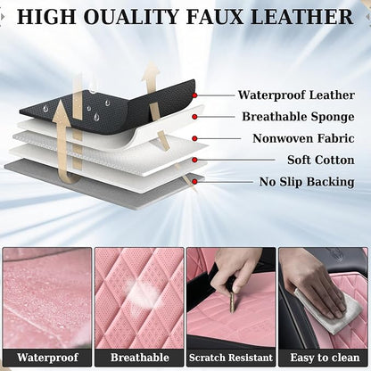 Coverado Leather Seat Covers, Car Seat Covers Full Set, Waterproof Faux Leather Pink & Black Seat Covers, Car Seat Protectors 5 Seats, Automotive Seat Covers Universal Fit for Most Cars SUV Trucks