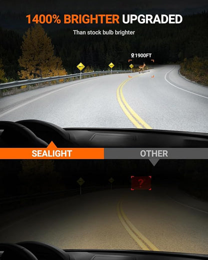 SEALIGHT H13 Bulbs, 90,000LM 14X Brightness, 9008 H13 6500K White, IP68 Waterproof 70000Hrs Lifespan, 5X Heat Dissipation driving, Plug and Play, 2 Pack