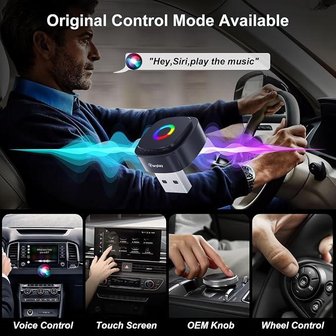 2-in-1 Wireless CarPlay Adapter for Apple iPhone & Android, Adapter Convert Wired to Wireless CarPlay, Mini USB Car Play Adapter with Type-C Extension, Plug and Play, Stable Connection & No Latency