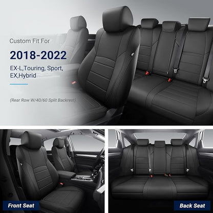 Custom for Honda Accord Seat Covers 2018 2019 2020 2021 2022 EX-L, Touring, Sport, EX, Hybrid, Faux Leather Car Seats Cover Full Set (Rear Row W/40/60 Split Backrest) - Black