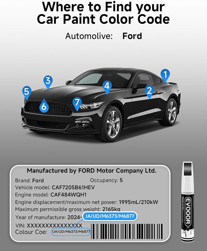 UA/UD/M6373/M6877 Black Ebony Touch Up Paint for Ford – Exact Match 2 in 1 Paint Pen for Chips and Nicks Repair