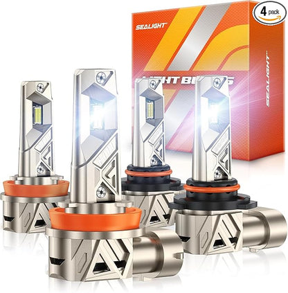 SEALIGHT 9005 H11 Lights Combo, 96,000LM Ultra-1000% Brighter S6 Pro with 2025 4th-Core Chips, 6500K hb3 h8 Combo or fog, Up 80,000hrs+ Lifespan, 3Mins Plug and Play, IP68, Pack of 4