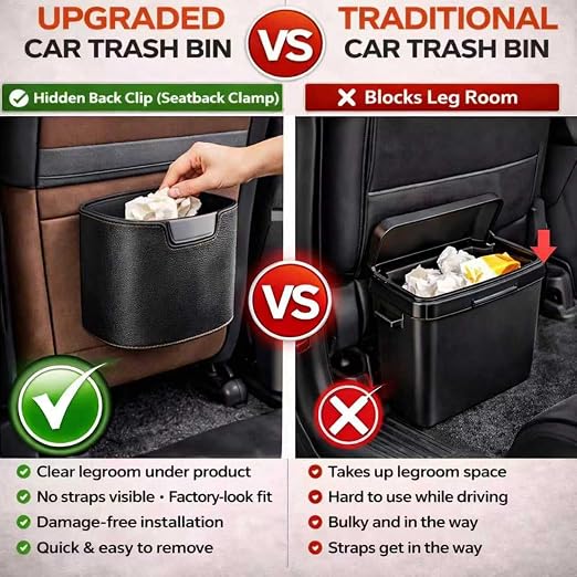 Car Trash Can Leakproof Garbage Can for Car Hanging Back Seat PU Leather Vehicle Trash Bin Removable Liner for Travel Road Trip