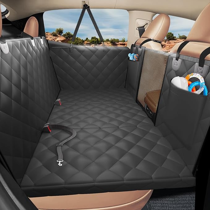 Back Seat Extender for Dogs-Large Space, Hard Bottom Egg Crate Foam Soft Dog Car Seat Cover, Sturdy Backseat Extender for Dogs, Waterproof Pet Car Bed Dog Hammock for Car, SUV, Truck
