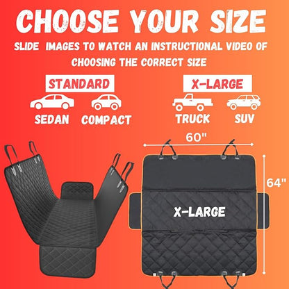 Doggie World Dog Car Seat Cover for Back Seat for XL Cars, SUVs & Trucks - Durable Car Cover Protector for Dogs, Nonslip Backseat Dog Hammock, Waterproof Scratchproof Protection Against Dirt, Pet Fur