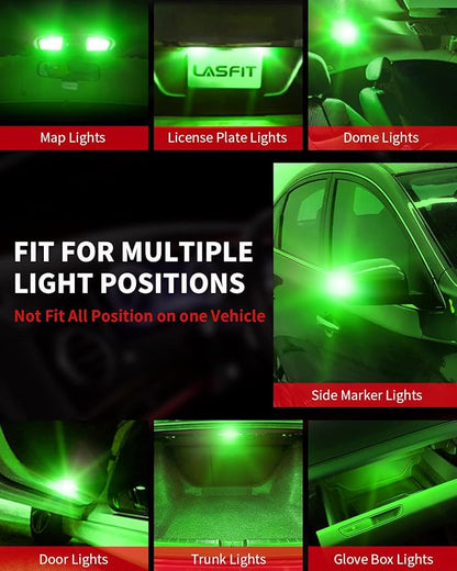 LASFIT 194 168 T10 192 2825 W5W LED Bulb Canbus Error Free, Non-Polarity 400LM Extremely Bright for Dome Map Courtesy Door Trunk Cargo Lights, 12-24V, Bright Green (2-Pcs)