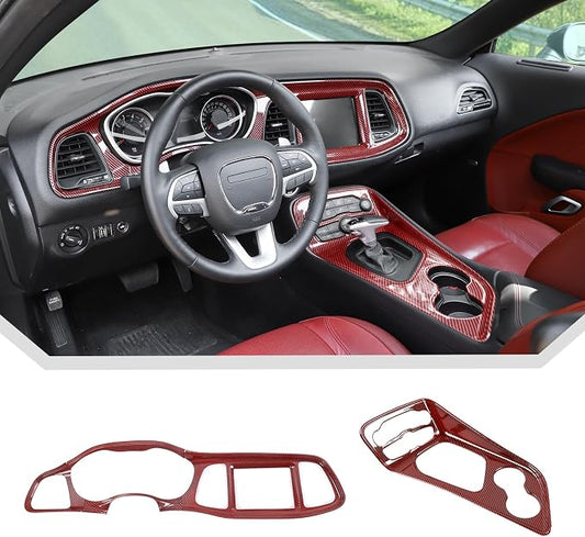JeCar Red Carbon Fiber Interior Trim Kit Overlay for 2015-2023 Dodge Challenger Interior Accessories, 2pcs