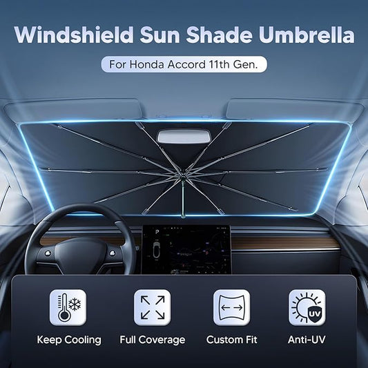 Autorder Windshield Sun Shade Umbrella for 2023-2026 Honda Accord Accessories,Upgraded Ice Crystal Material,Easy Setup Umbrella Sunshade for Car Windshield,100% Sun Blocking