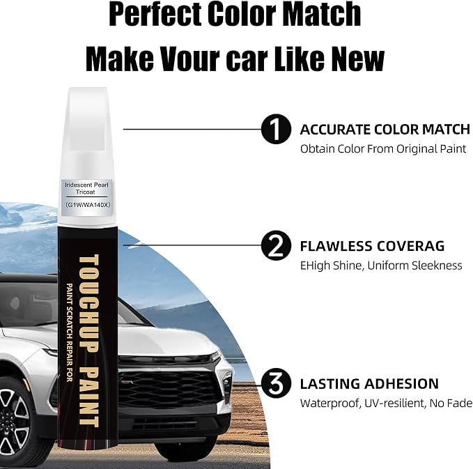 Iridescent Pearl Tricoat(G1W/WA140X) Car Paint Touch Up Pen for Chevy, 2-In-1 Color Accurate Touch Up Car Scratch Repair Paint Match Chevy Series Automotive Scratch Remover for Nicks & Chips Repair