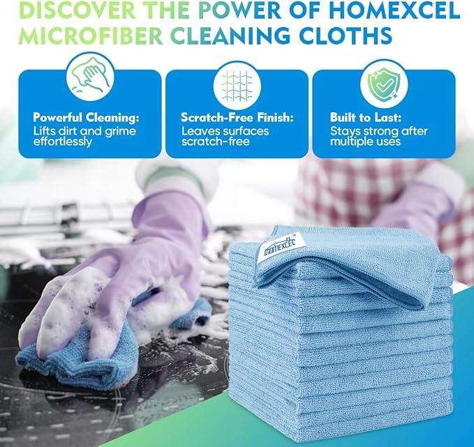 HOMEXCEL Blue Microfiber Cleaning Cloth 6 Pack 12.5 x 12.5 inch Microfiber Towels for Cars Ultra Absorbent Car Washing Cloth Lint Free Streak Free Cleaning Rags for Car, Kitchen Window