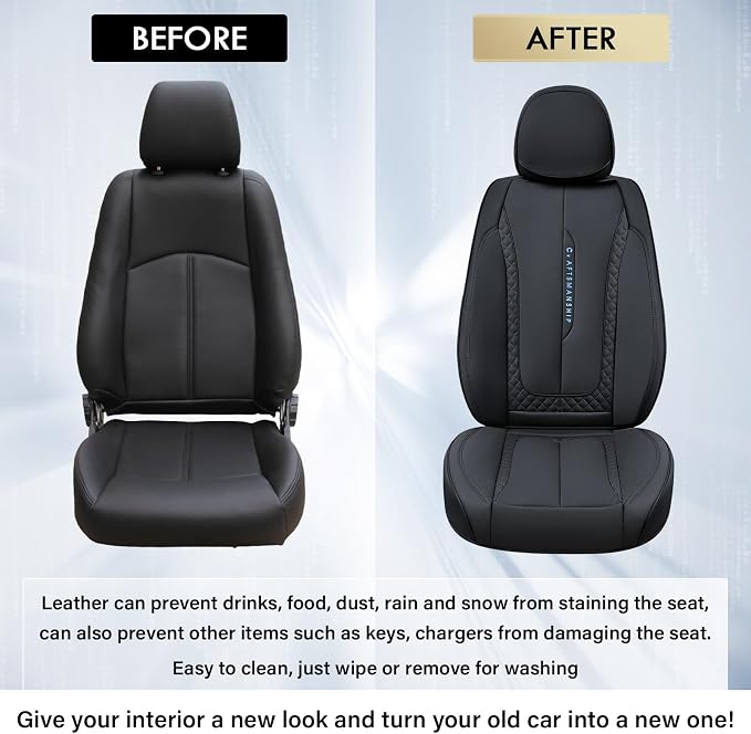 Coverado Car Seat Cover Full Set, Black Seat Covers Front Seats Back Seat Covers, Nappa Leather Waterproof, Car Seat Cushion, Car Seat Protector Universal Fit Most Cars