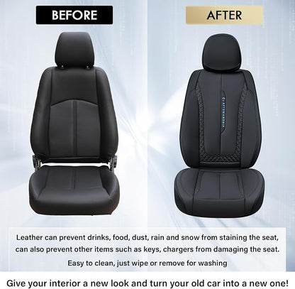 Coverado Car Seat Cover Full Set, Black Seat Covers Front Seats Back Seat Covers, Nappa Leather Waterproof, Car Seat Cushion, Car Seat Protector Universal Fit Most Cars