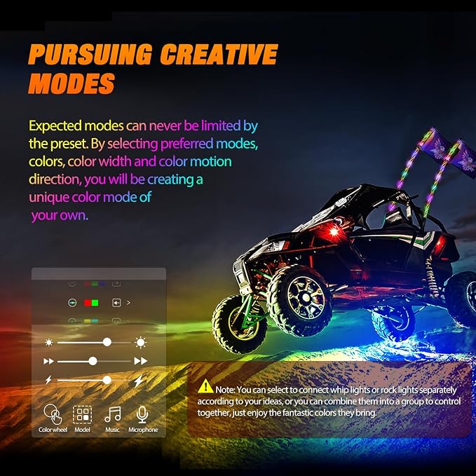 Nilight 2PCS 3FT RGB LED Whip Light and 8 PCS Rock Lights Combo, Remote & App Control w/DIY Chasing Patterns Stop Turn Reverse Safety Antenna Lighted Whips for ATV UTV