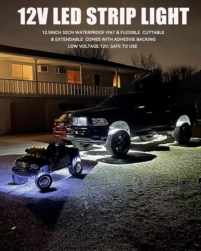 Keiurot 12V Led Light Strip 32CM Waterproof White Led Strip Lights for Cars Motorcycles Golf Cart Interior & Exterior Marine Boat 12V 5050 18SMD,Pack of 4