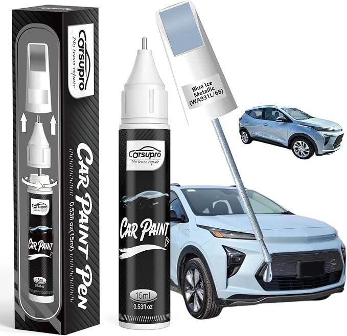Blue Ice Metallic(WA931L/68) for Chevrolet Touch Up Paint Pen, 2 in 1 Car Scratch Remover with Pen Tip and Brush, Precise Color Match for Car Paint Scratch Repair, Quickly and Easily Fix Chips and Nicks