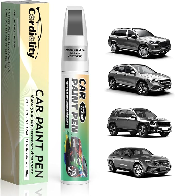 792/9792 Palladium Silver Metallic Touch Up Paint for Mercedes Benz, Color Accurate Car Paint Scratch Repair Pen, Quick & Easy Fix Automotive Chips and Nicks