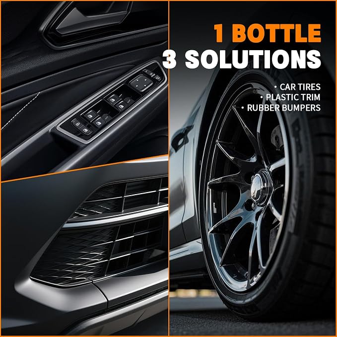 Tire Shine Spray Kit - Restore Deep Black Shine, Non-Greasy Finish, Prevents Fading & Cracking, Easy Apply with Brush 10.15 fl oz
