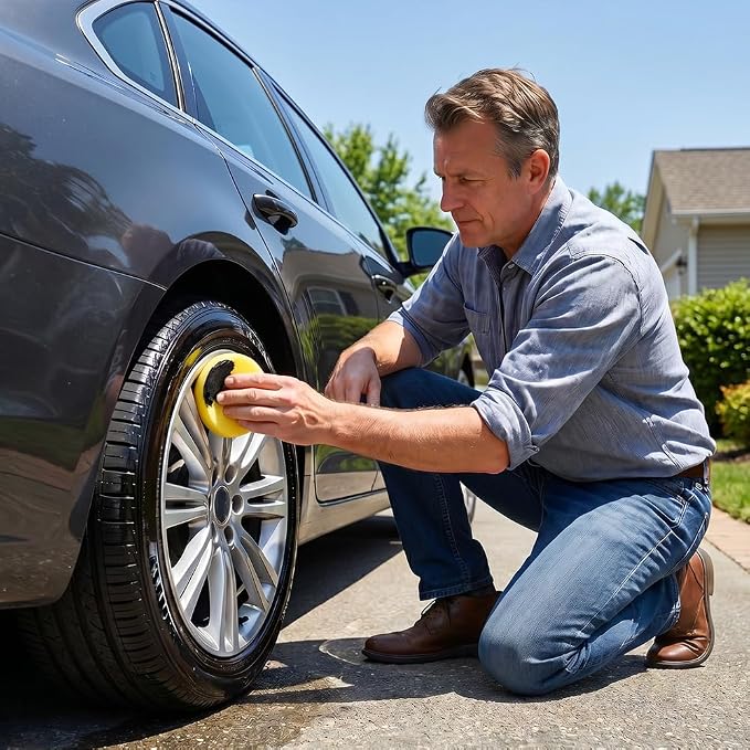 Car Tire Shine with Sponge, 2026 New Tire Shine Cream, Car Tire Ceramic Coating for Deep Black Gloss, Tyre Nourish Cream Tire Wax with UV Blocking Dust (1)