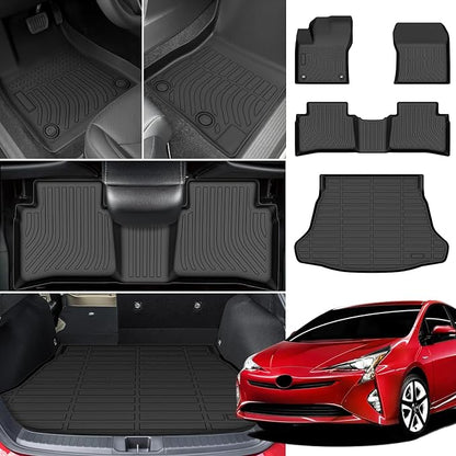 Floor Mats for Toyota Prius 2016 2017 2018 2019 2020 2021 2022(NOT for Prius c or Prius v), Front Rear Mats & Cargo Liner, TPE Non-Slip Waterproof Summer Winter Car Accessories