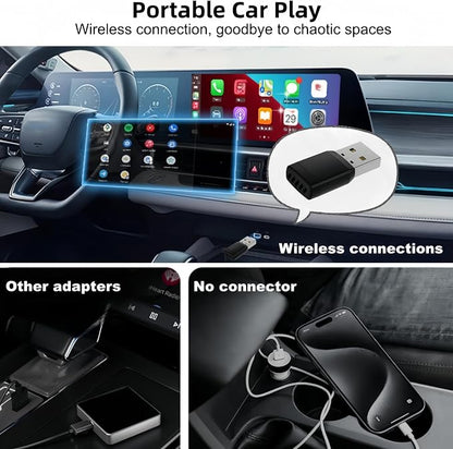 Carplay Adapter, Wired to Wireless, Car Projection for Online Music and Navigation, 2 in 1 Wireless CarPlay Adapter for Kinds of Cars