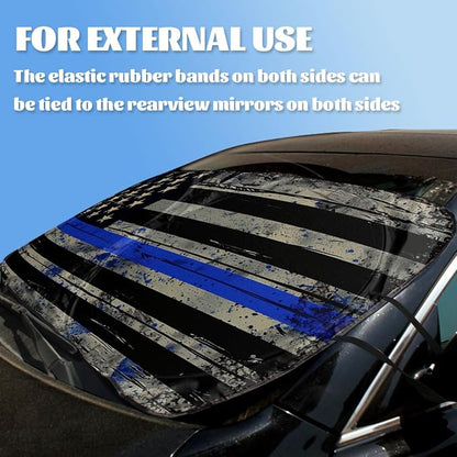 Thin Blue Line USA Flag Car Windshield Sunshade Folding Retro Police Heatshield Front Window Car Sun Shade Windshield Rays Sun Shade Visor Protector for Car Sedan Truck SUV Accessories 59x31.5 Inch