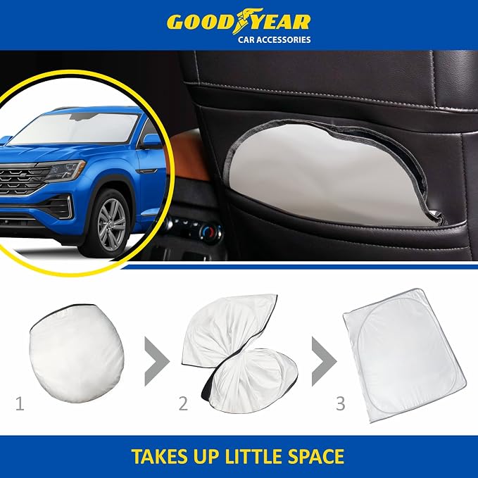 Goodyear Foldable Windshield Sunshade for Volkswagen Atlas Cross Sport 2020-2026, Car Accessories, Sunshade Cover, Sun Shade Car Windshield, Window Sun Blocker - GY008361