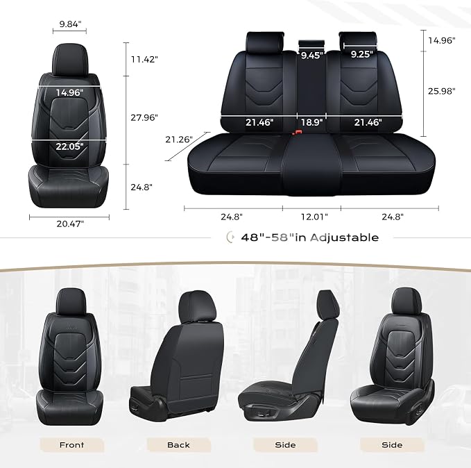 Coverado Car Seat Cover, Black Seat Covers for Cars, 5 Seat Leather Seat Covers, Waterproof Car Seat Protector, Front and Back Seat Cover, Universal Car Seat Cushion for Most Sedan SUV Truck
