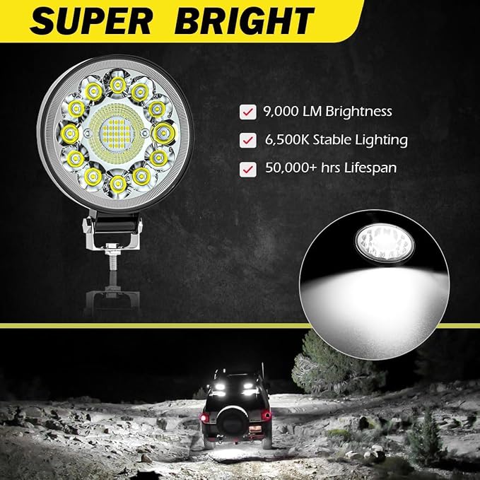 Round LED Work Lights for Tractor, Driving Fog Off Road Lights 4 Inch 123W for Motorcycles Jeep Trucks Pickup Golf Cart SUV ATV UTV 4x4 Van Camper 20Pack