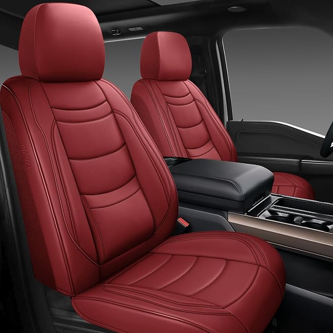 NS YOLO Leather Car Seat Covers Full Set,Universal Fit for Most Cars,SUVs and Sedans,Waterproof Luxury Leatherette Cushions, 5 Seats Protectors (Wine Red, Front Pair-2 Seats(Driver and Passenger))
