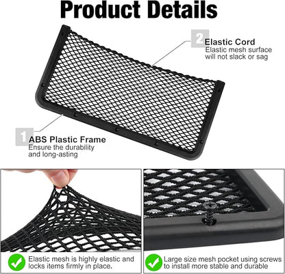 ABS Plastic Frame Automotive Cargo Nets Car Net Pocket Phone Car Mesh Net Holder RV Storage Boat Cargo Pocket Organizer Framed Mesh Net Pocket with Screws for Auto RV Net(2, 16 x 8 Inch)