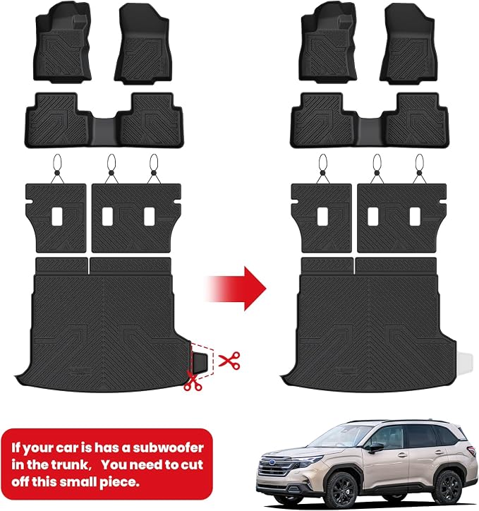 LASFIT Floor Mats & Backrest & Cargo Mats for Subaru Forester 2026 2025 (Fit Hybrid, Not for Gas), All Weather TPE Custom Fit Easy Clean for Forester Hybrid 2025 2026 Car Accessories Trunk Liners