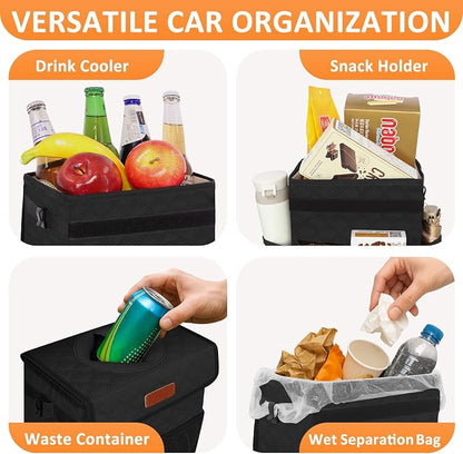 Vankor Car Trash Can for Cute, Bag Bin Hanging Waterproof Automotive Car Garbage Cans Leak Proof Vehicle Trash Can Diamond Pattern-Black