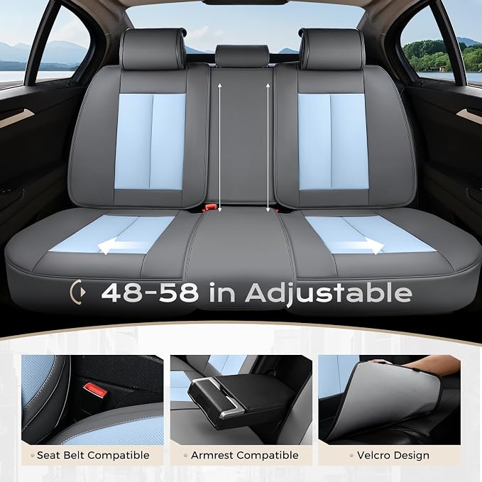 Coverado Seat Covers, Car Seat Covers Full Set, Leather Seat Covers for Cars, Car Seat Protector, Gray Car Seat Covers Front Seats and Back Seats Universal Fit for Most Cars Lightblue