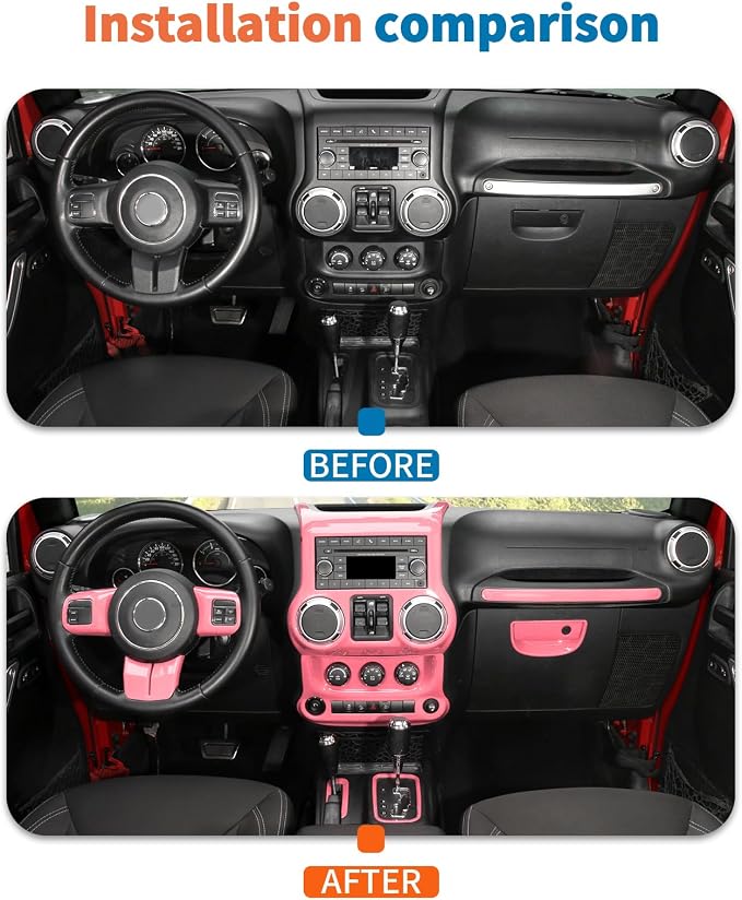JeCar 10pcs Full Pink Interior Trim Kit Fit for Jeep Wrangler JK 2011-2017