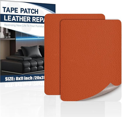 Zenyao Leather Repair Patch Tape - Self Adhesive Leather Repair Kit for Car Seat Furniture, Heavy Duty Vinyl Repair Patch for Couch Sofa, Waterproof Fix for Tears, 8x11 Inch Sheet, 2 Pieces, Orange