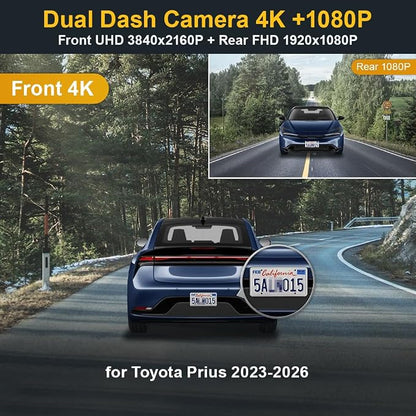 Fitcamx Front 4K+Rear 1080P Dash Cam Adapts for Toyota Prius 2023-2026 & Prime Plug-in Hybrid (XW60), OEM Look, Dual HD Video, Built-in WiFi & APP, Loop Recording, G-Sensor, Easy to Use, 128GB Card