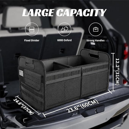 Sposuit Car Trunk Organizer for SUV - 70L Collapsible Tactical MOLLE Car Storage with Reinforced Handles & Multiple Pockets, Sturdy Trunk Organizers for Groceries, Tools & Outdoor Storage (Black)