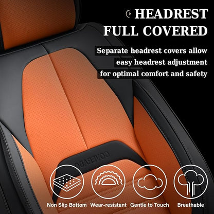 Coverado Waterproof Nappa Leather Car Seat Covers, Automotive Seat Covers，Front Car Seat Cushion & Car Seat Protector, Seat Covers Universal Fit for Most Cars, SUVs,Trucks,Black&Orange