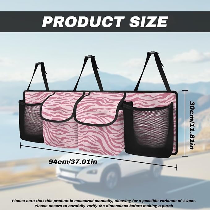 Pink Zebra Stripes Trunk Organizer Car Women Hanging Collapsible Cargo Bag with 4 Storage Bags,Car Accessories