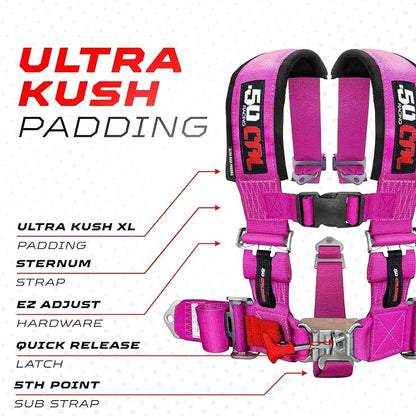 1pc Pink 5 Point Harness for Bucket Seat, Latch Release, 9 Color Options, Racing Harness 5 point, Race Car, UTV, RZR [6009A2]